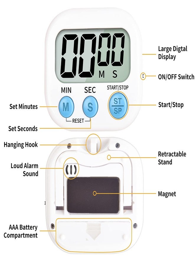 Mitlker Timer for Kids,KitchenTimer Digital,Magnetic Back,Loud Ring,Stand for Cooking,Classroom,Bathroom,Teachers,Kids(White), (JS-118) - Image 5